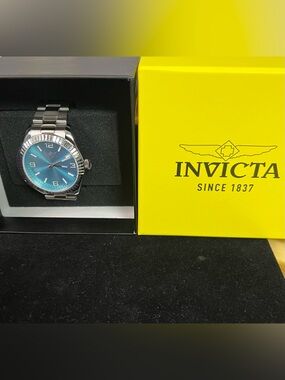 Invicta Stainless Steel Watch with Blue Sunburst Dial